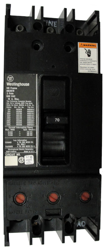 KB3250F w/70A Trip Unit - Westinghouse / Cutler-Hammer - Seller Reconditioned