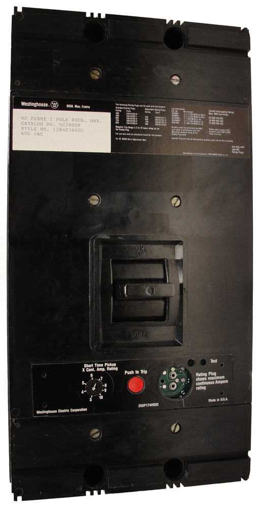 MC3800F w/400A Rating Plug - Westinghouse - Seller Reconditioned