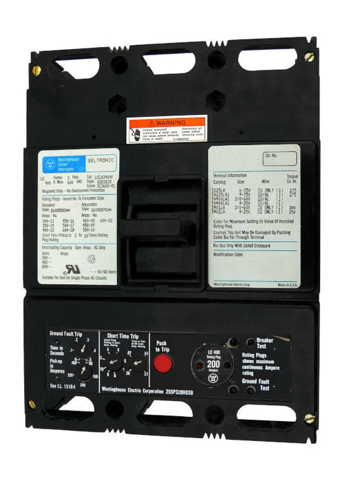 LCGA3400F w/200A Rating Plug - Westinghouse - Seller Reconditioned