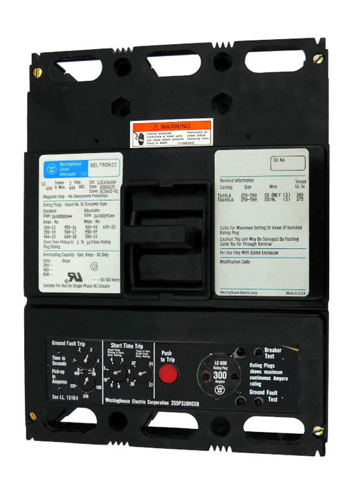 LCGA3600F w/300A Rating Plug - Westinghouse - Seller Reconditioned
